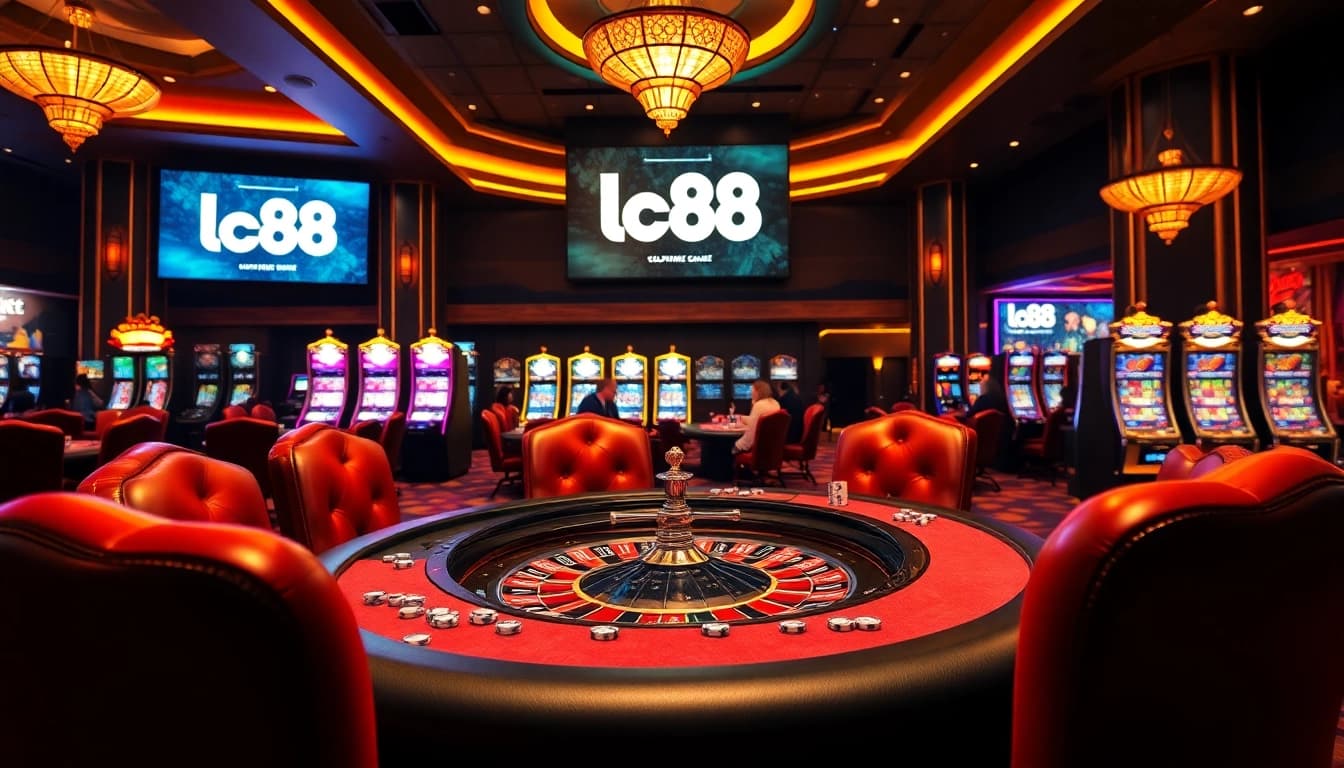 Engaged players at an lc88 casino table experiencing high-stakes excitement and luxury atmosphere.