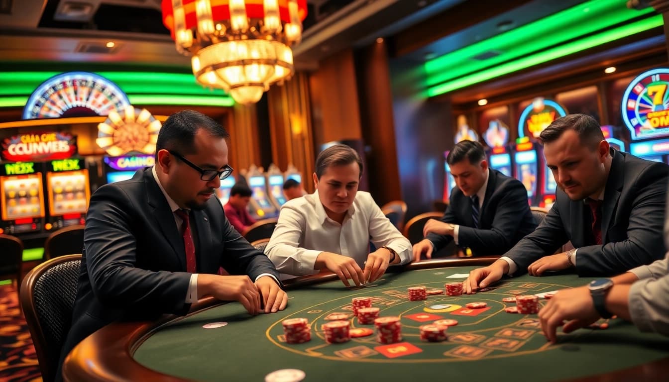 Experience the thrill of gambling with nhà cái 888b at a luxurious casino table, showcasing vibrant gameplay and excitement.