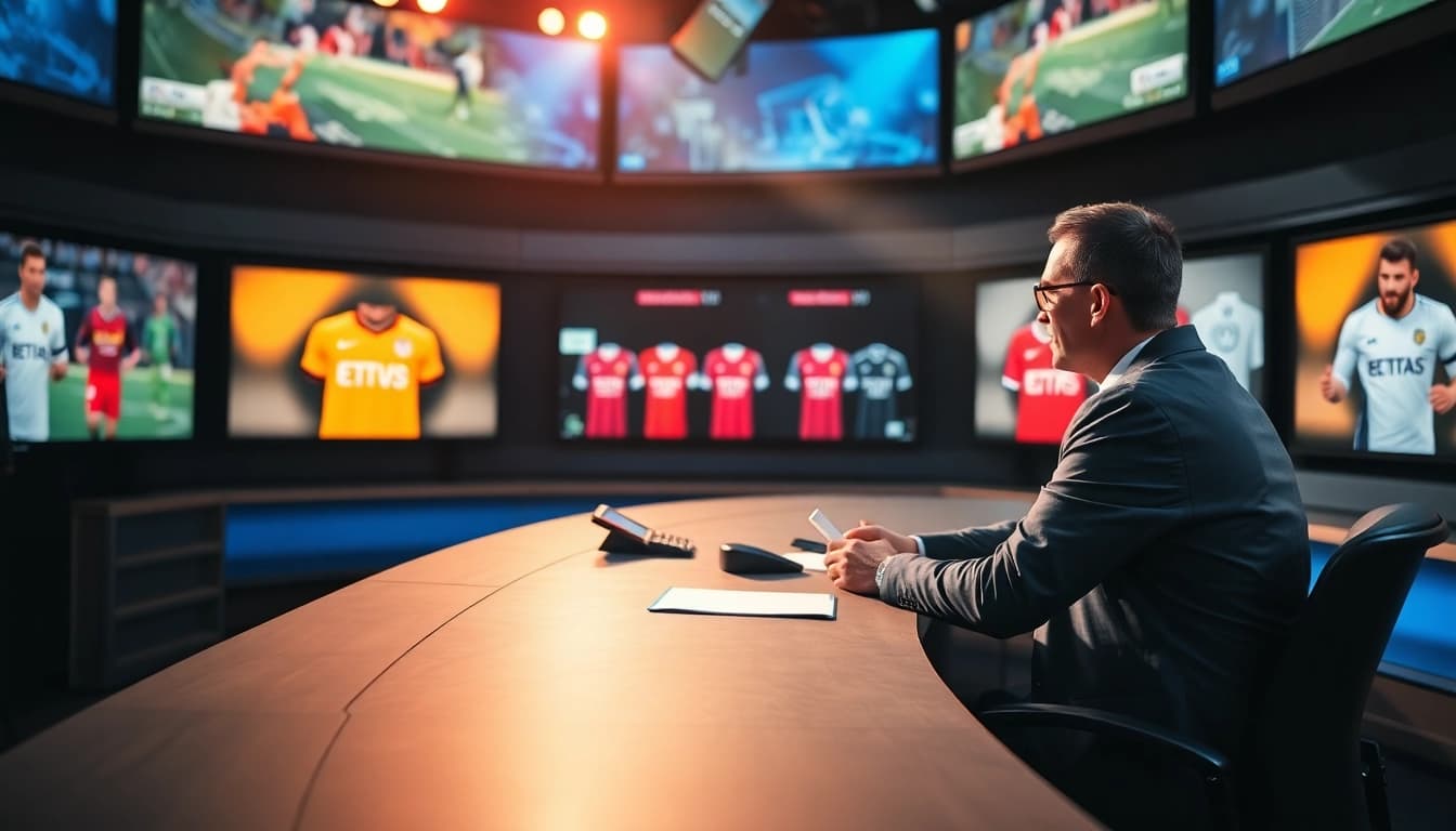 Engaging sports broadcasting commentary scene showcasing dynamic live sports coverage.