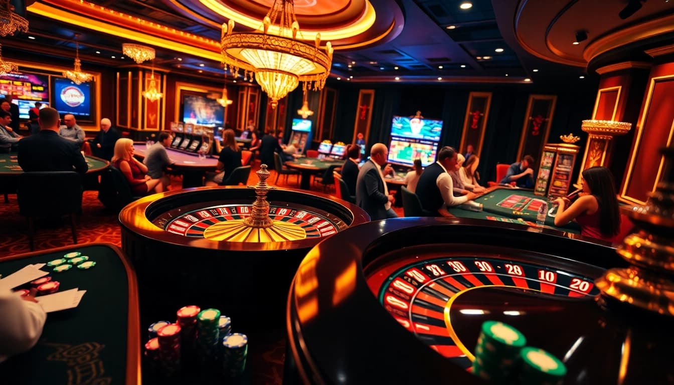 Exciting Spinero Casino scene featuring roulette wheel and players placing bets.