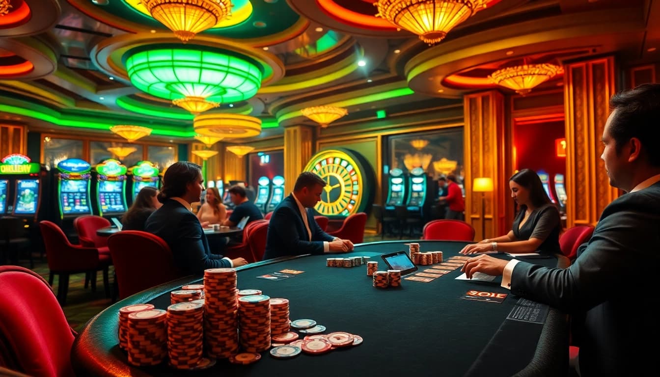 High-stakes gaming at a vibrant casino with tables and slots showcasing https://tylebongdatructuyen.org/ excitement.