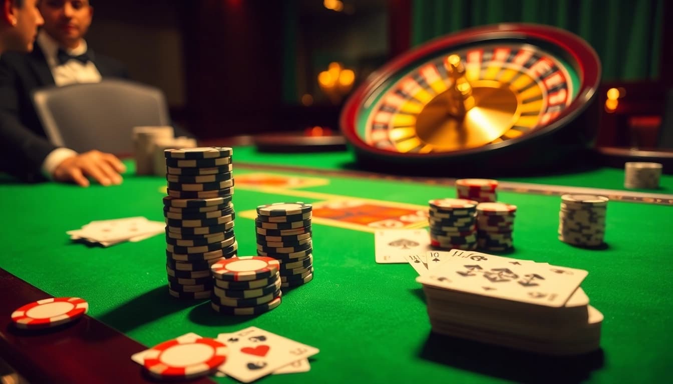 Experience the thrills of sx88 com with a dynamic casino table showcasing cards and chips.