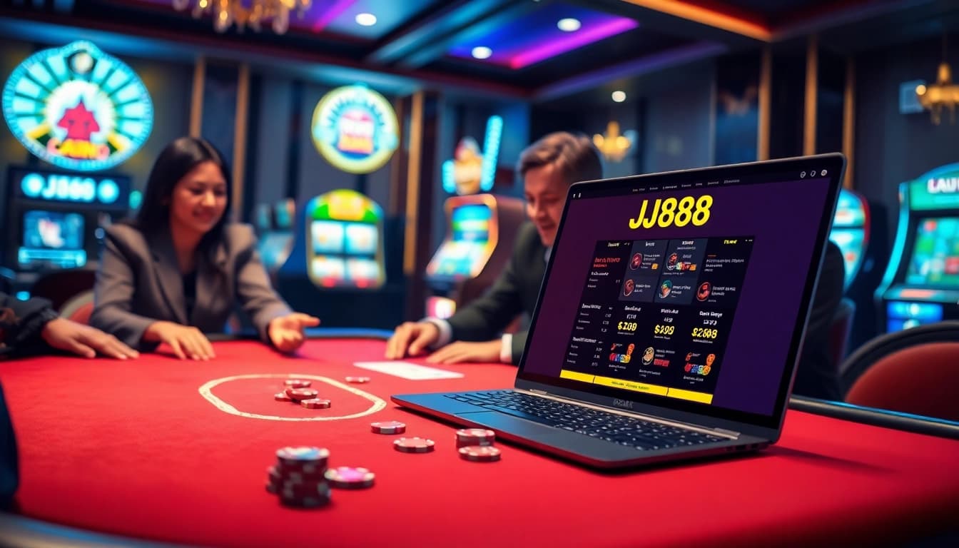 Players engaged in a thrilling BJ88 blackjack game at a luxurious casino table.