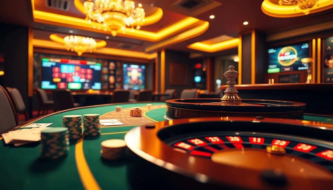 Xocdia88 showcases an exciting online casino gaming experience with poker chips and roulette wheel.