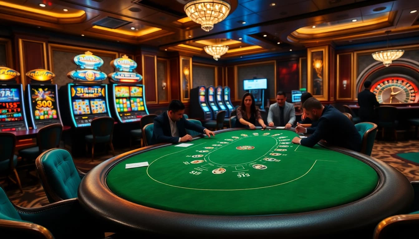 Experience thrilling gameplay at 32Win's vibrant casino setting with poker chips and a roulette wheel.
