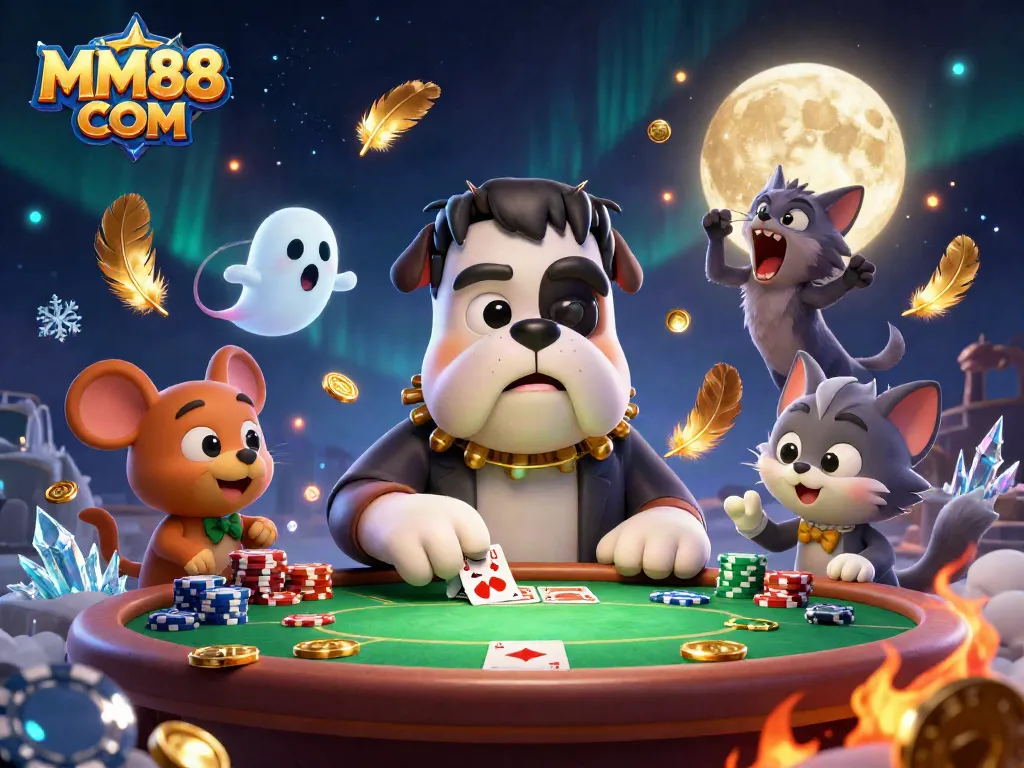 Join the fun at MM88 COM with a lively poker scene featuring unique characters and vibrant elements.