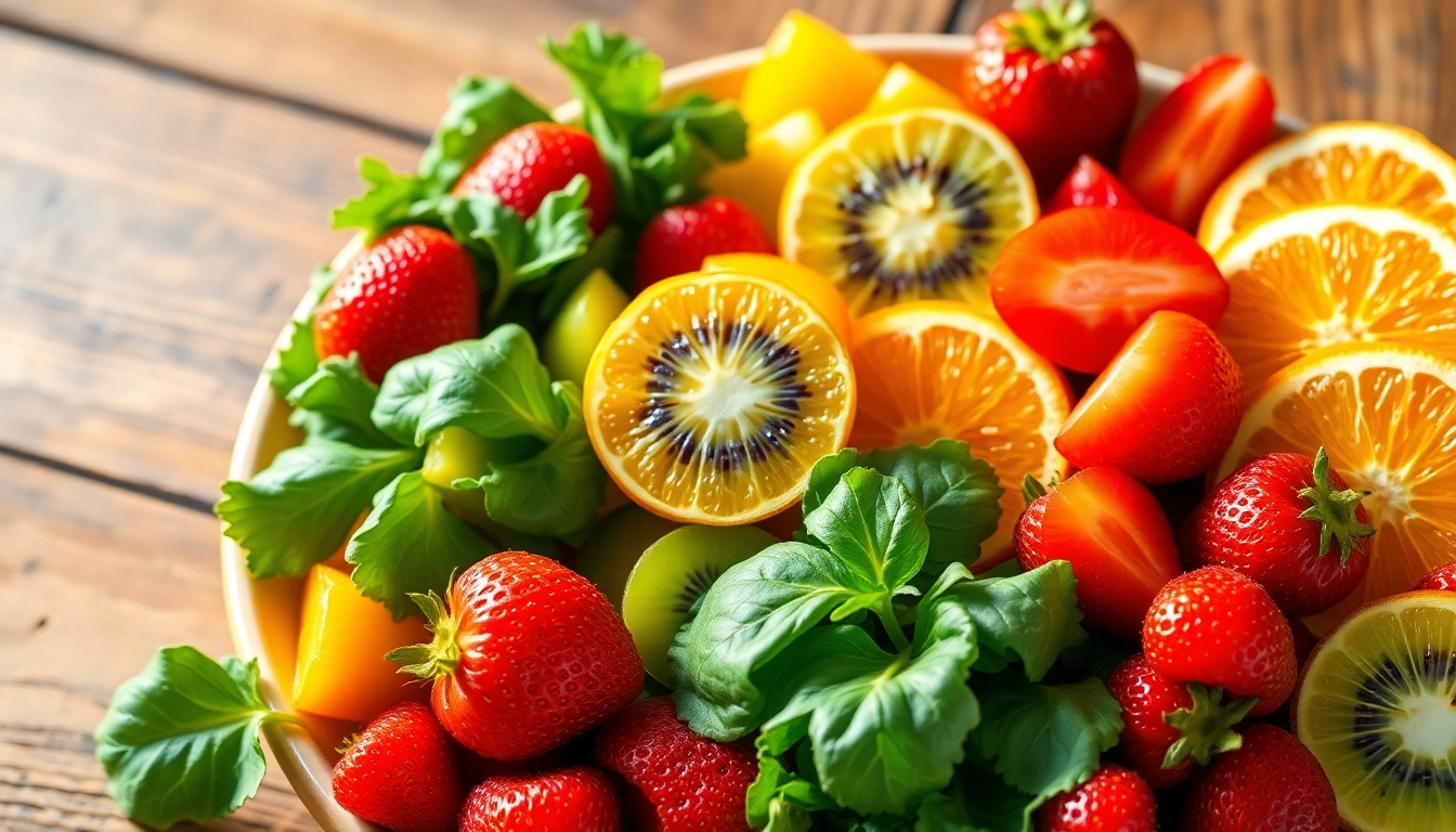 Vibrant Healthy Food platter filled with colorful fruits and greens promoting wellness.