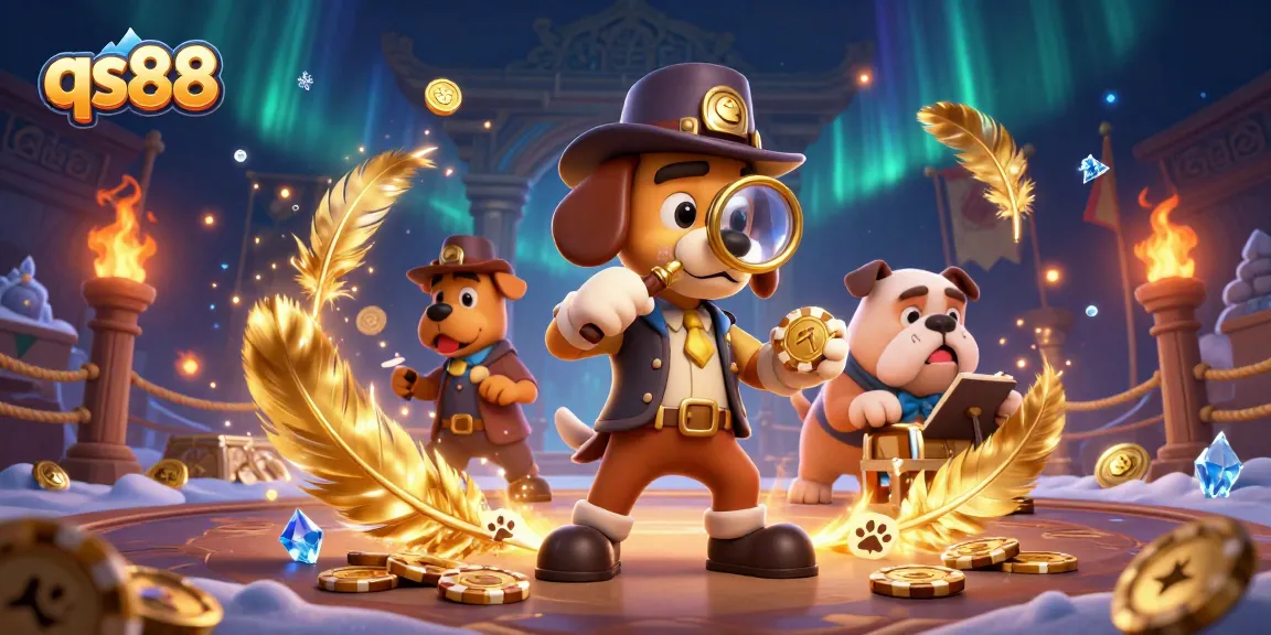 Engage in qs88 gaming with detective characters exploring poker treasures in a vibrant casino setting.