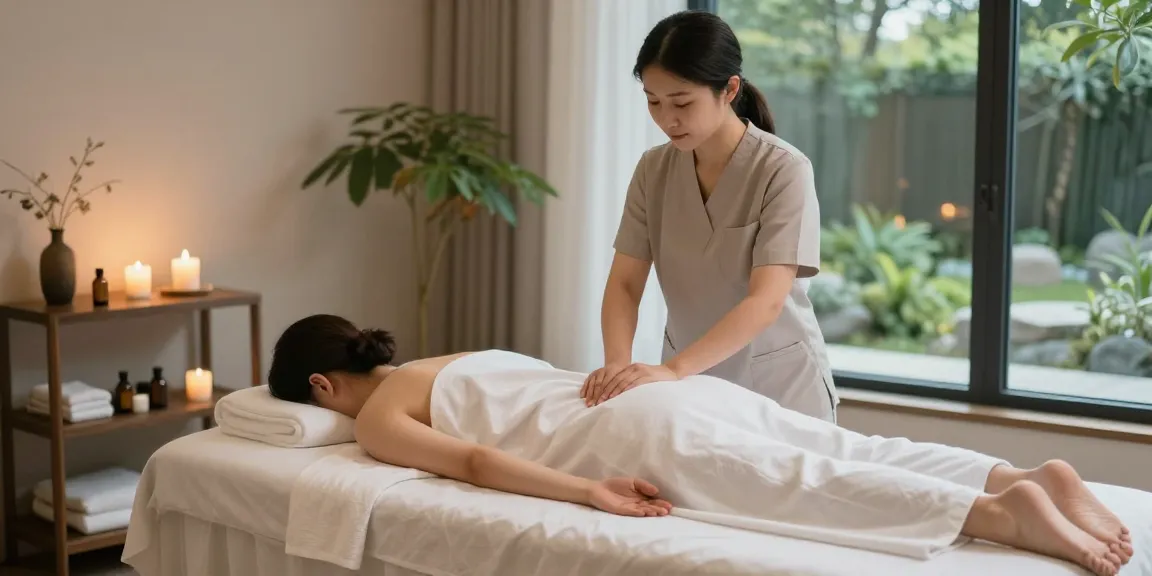 Calming 파주출장마사지 scene with therapist and serene setting, promoting relaxation.