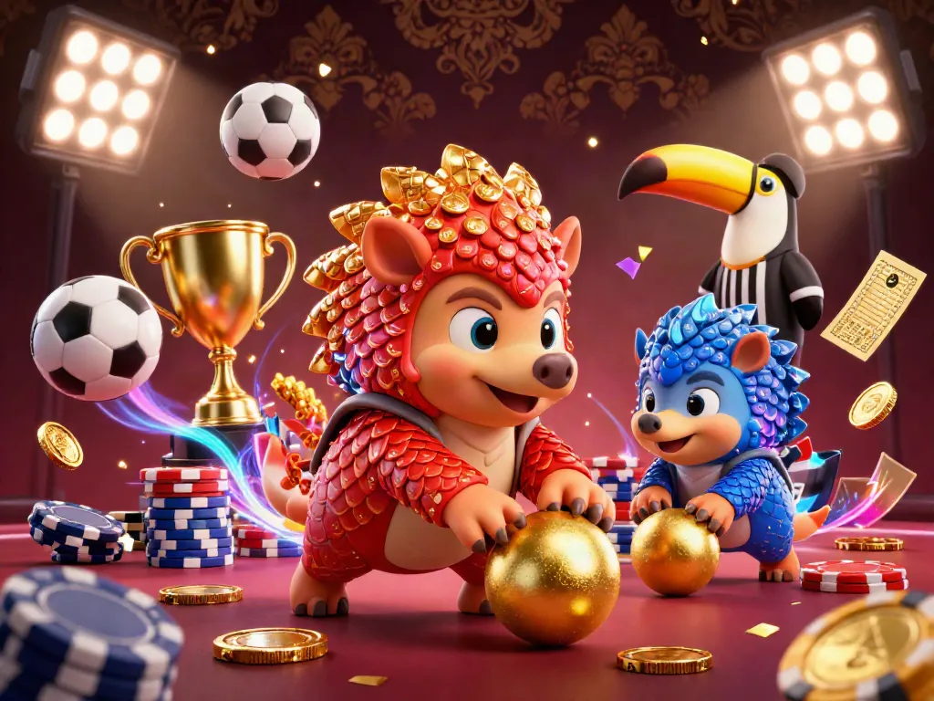 Join 58win action with rival pangolins and a referee amidst vibrant gold coins and dynamic sports elements.