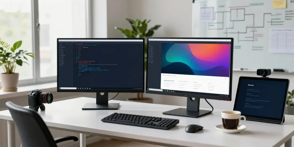 Developer in a modern workspace focused on instant indexing tools during a productive session.