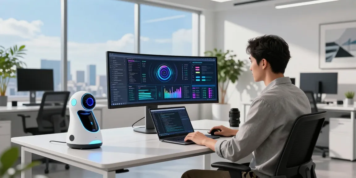 Exploring 18+ ai in modern workspace with futuristic technology and analytics.