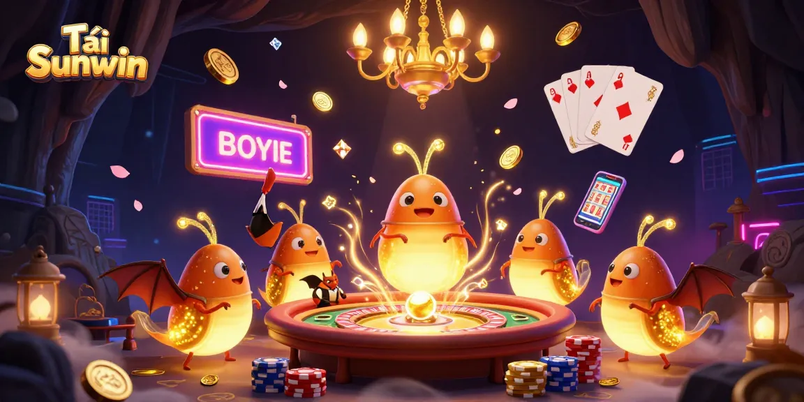 Tải Sunwin to ignite your gaming journey in this energetic casino scene featuring vibrant glowworms and dazzling games.