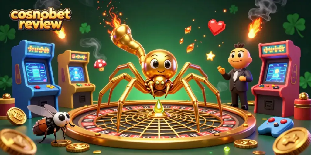 Engage with our vibrant cosmobet review featuring animated casino elements and interactive gameplay.