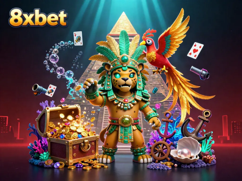 Experience vibrant gameplay action with 8xbet's thrilling casino adventure featuring a Mayan jaguar and treasures.
