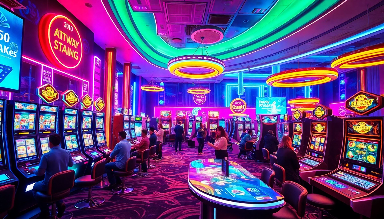 Experience New Technology in a vibrant futuristic casino with holographic gaming and interactive gadgets.