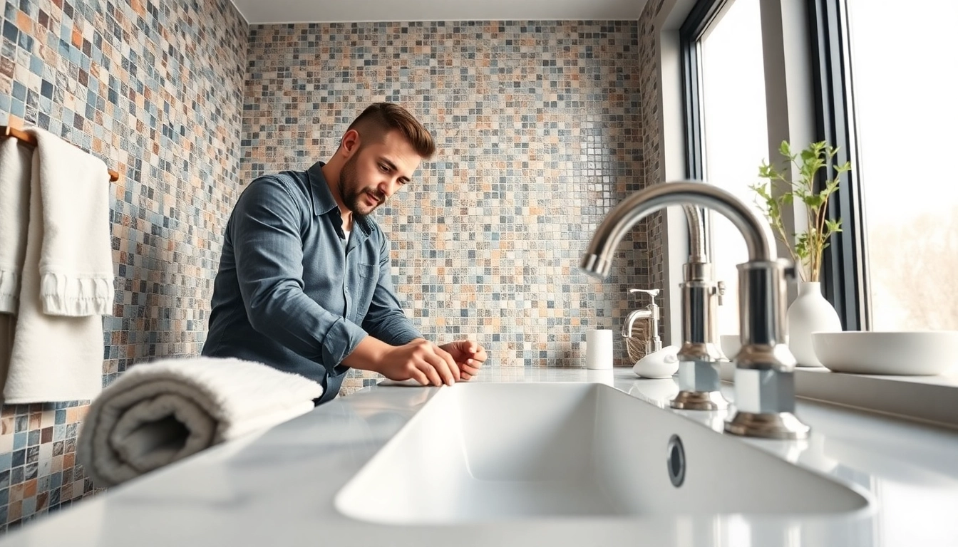 Expert in bathroom installation Manchester perfecting an elegant, modern bathroom design.