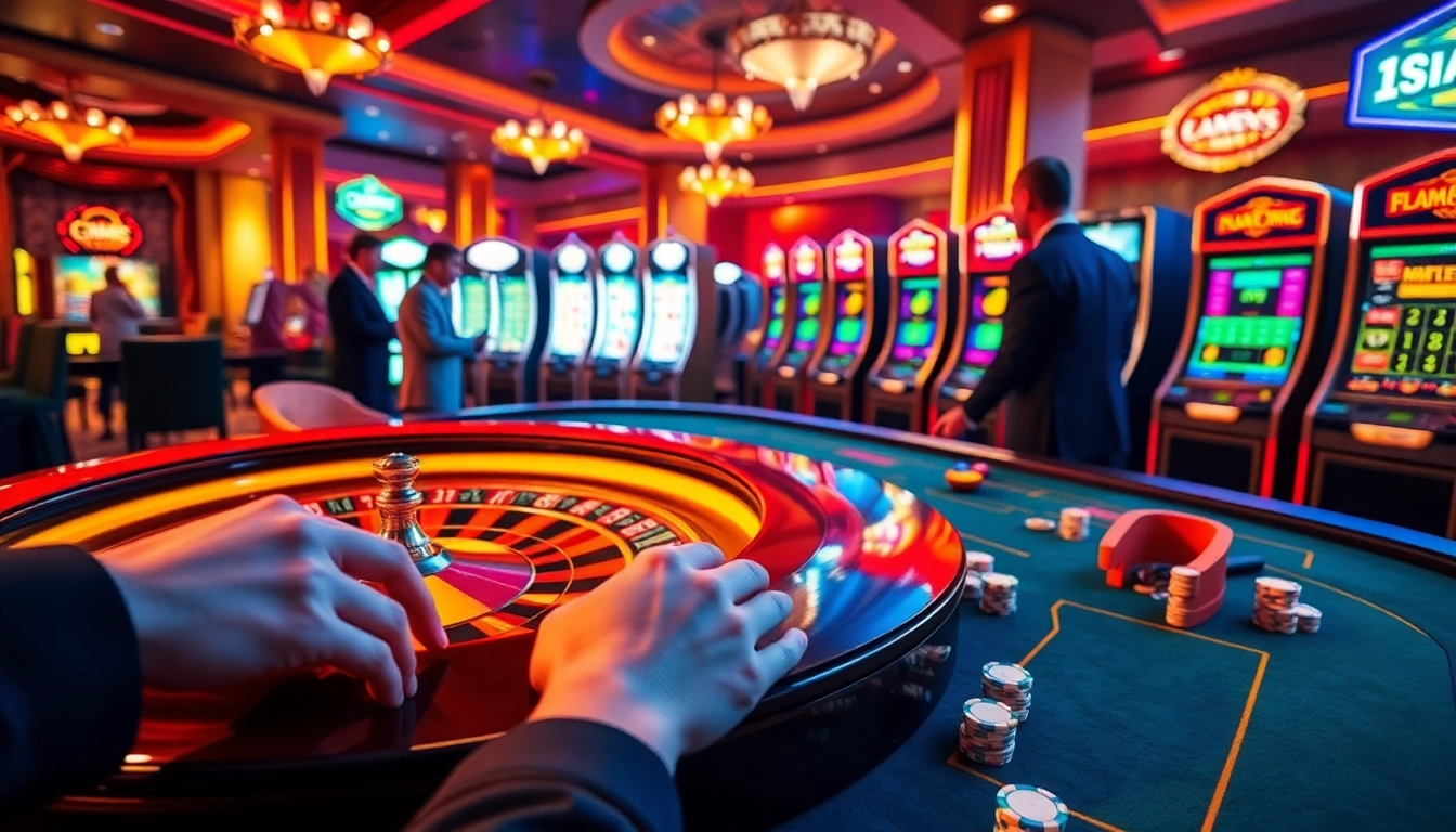 Experience the excitement at cm88.com with vibrant casino elements like roulette, poker, and slot machines.