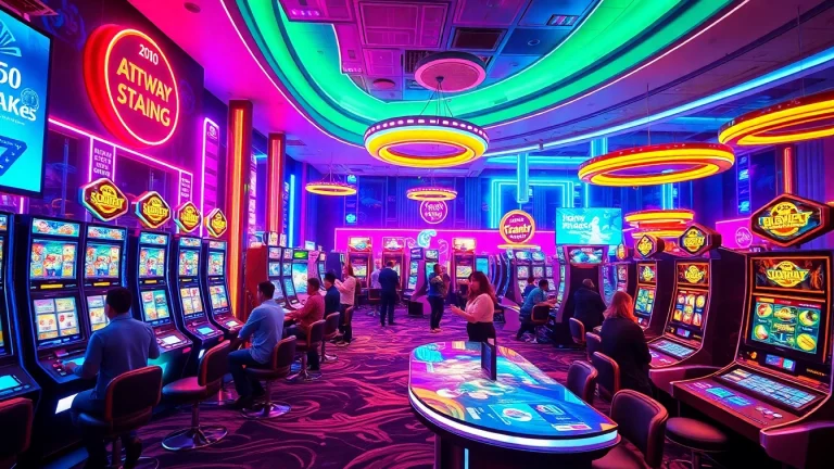 Experience New Technology in a vibrant futuristic casino with holographic gaming and interactive gadgets.