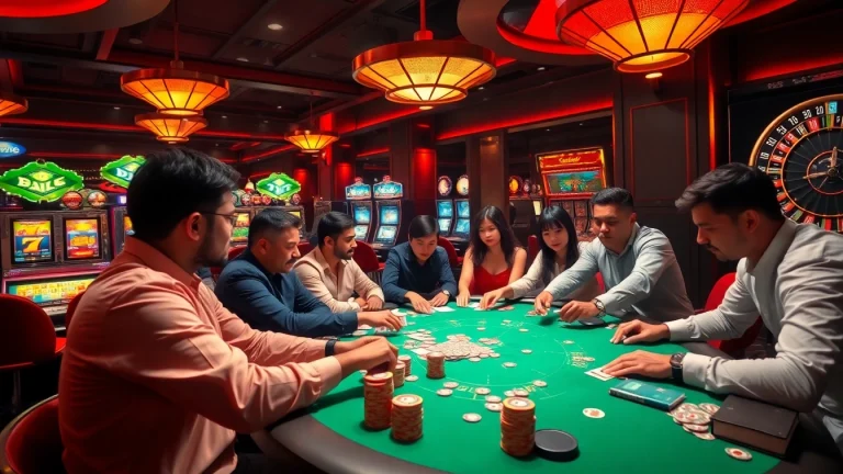 Experience thrilling blackjack gameplay at https://69vnbl.com/, with players and vibrant casino environment.