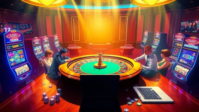 Experience the thrill of betting at https://sbobet102.com/, featuring a vibrant casino setting with players at roulette tables.