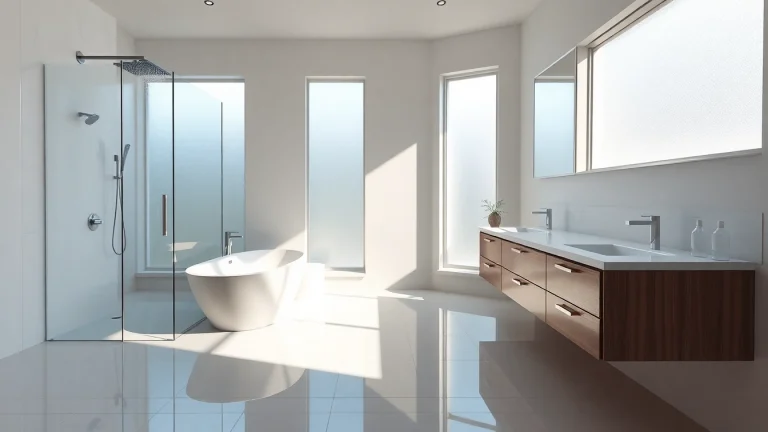 Experience a luxurious bathroom remodel by a skilled bathroom remodeling contractor, featuring elegant fixtures and natural lighting.