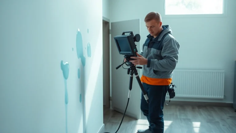 Technician performing leak detection Cornwall with advanced tools in a residential setting.