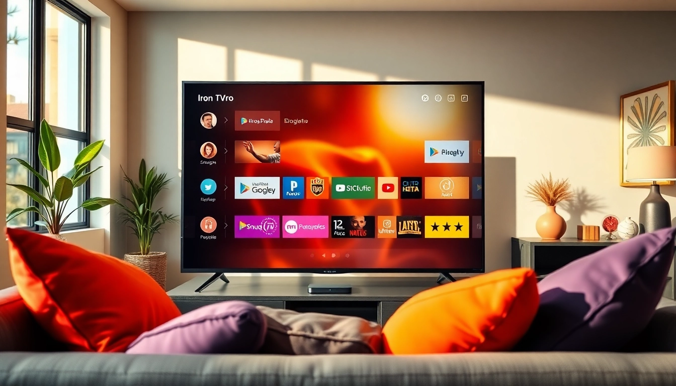 Enjoy the iron tv pro experience on a sleek TV in a cozy living room setting.