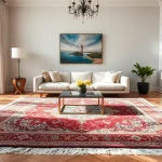 Showcase a Tappeto persiano Milano with intricate patterns enhancing a stylish home decor.