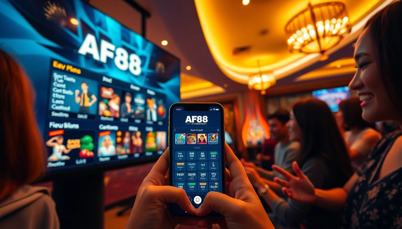 Dynamic online betting scene showcasing AF88 platform on mobile, highlighting trust and excitement.
