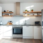 View комфортабил бяла техника appliances in a stylish kitchen setting, featuring a Bosch dishwasher prominently.