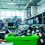 Engaging scene of computer recycling Bracknell, showcasing technicians responsibly recycling electronic waste.