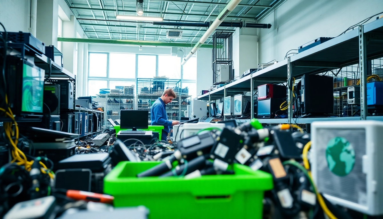 Engaging scene of computer recycling Bracknell, showcasing technicians responsibly recycling electronic waste.