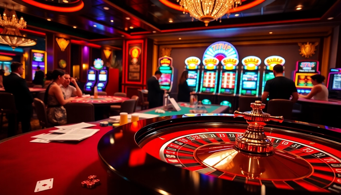 Experience the excitement of 777VIP with a vibrant casino scene featuring roulette and players at the table.