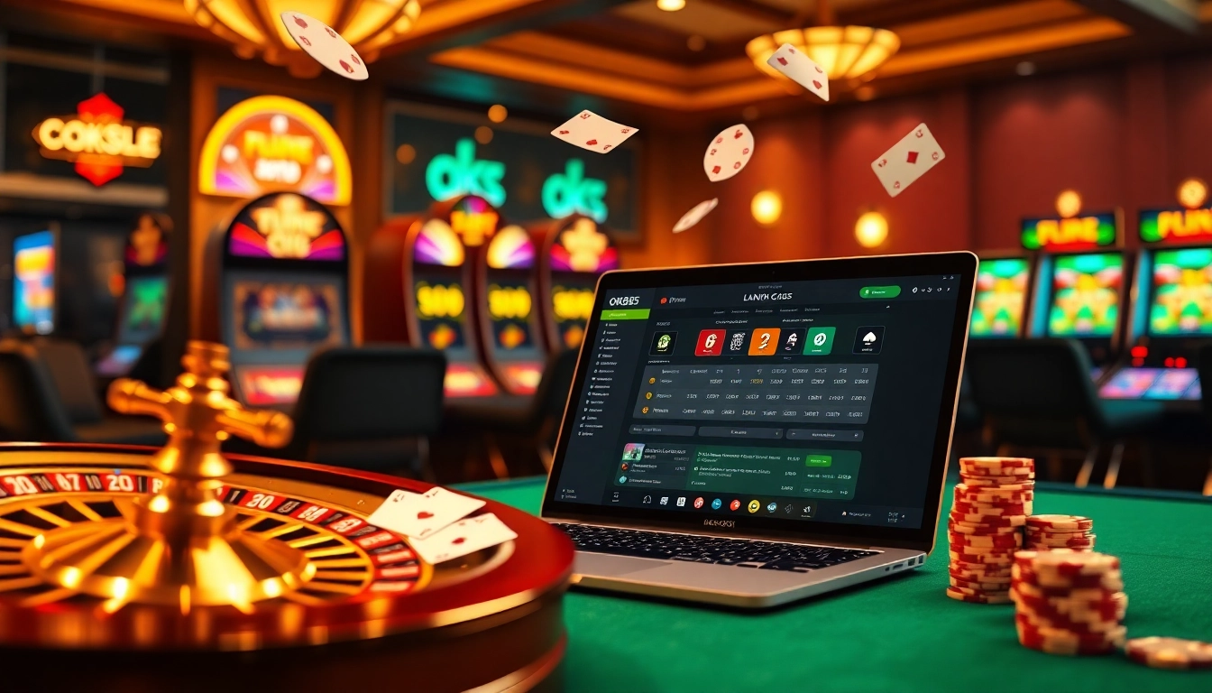Experience gaming at OK365 Trang chủ with vibrant slot machines and engaging roulette tables.