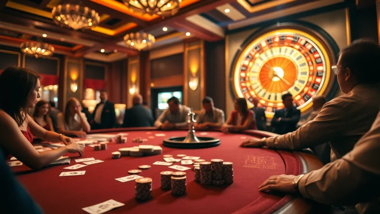 Players engaging in high-stakes betting at a 7m casino table filled with vibrant action.