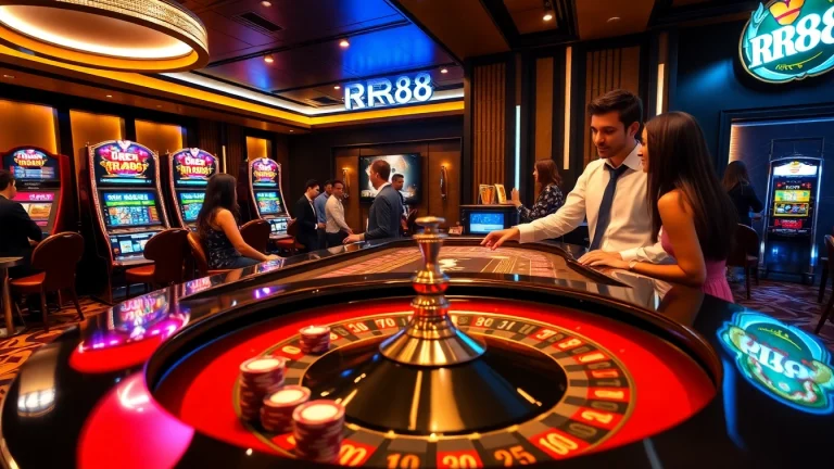 Players enjoying an exciting session at RR88's vibrant casino tables with thrilling games.
