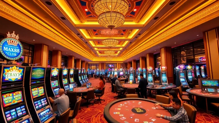 Exciting gaming action at max88 club with vibrant slots and engaged players.