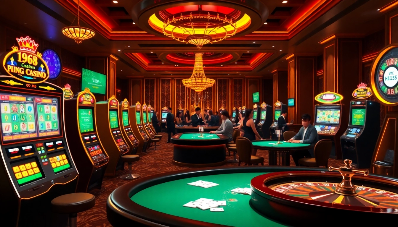 Engaging scene depicting the excitement of đăng nhập uk88 at a contemporary online casino with vibrant gaming elements.