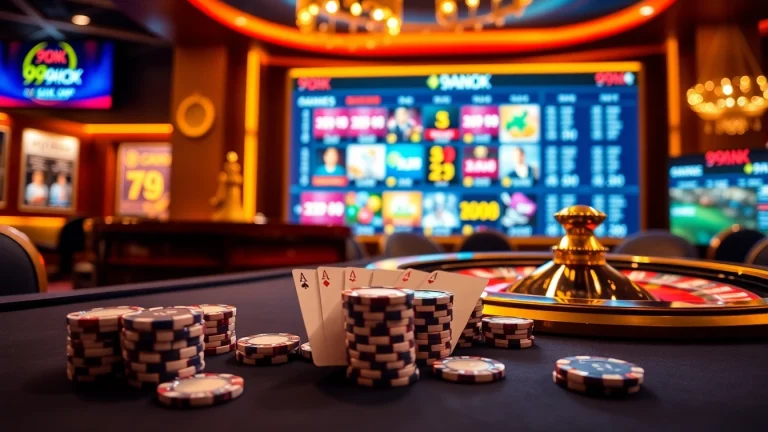 Experience the thrill of gambling at 99OK with luxurious poker chips and vibrant online betting.