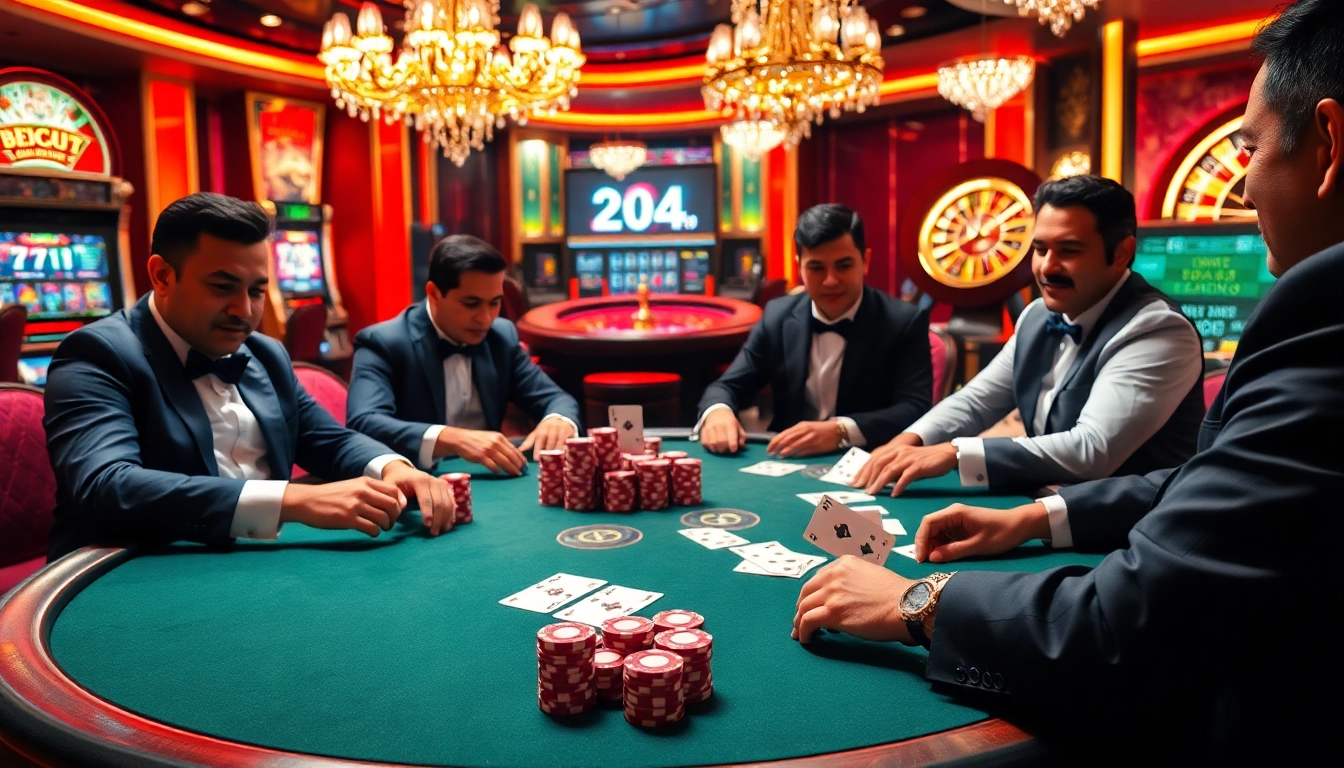 Intense poker gameplay at i9bet with luxury casino elements and vibrant atmosphere.