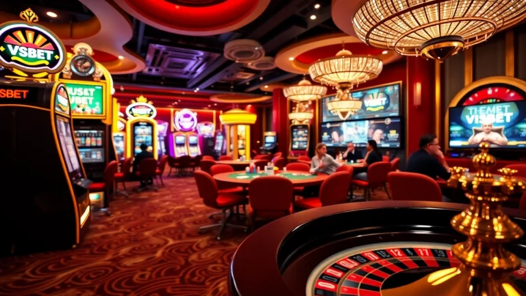 Experience the thrill of VSBET with vibrant casino tables and exciting gambling visuals.