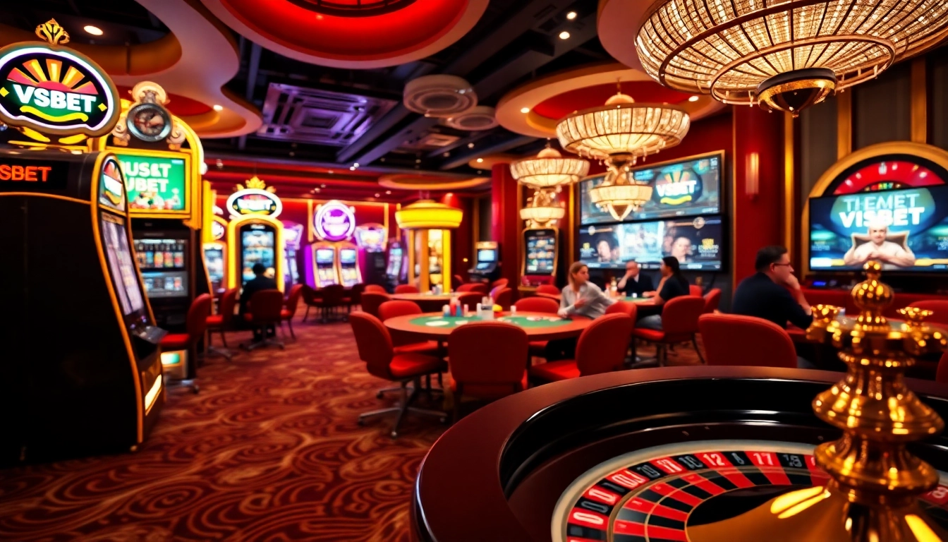 Experience the thrill of VSBET with vibrant casino tables and exciting gambling visuals.
