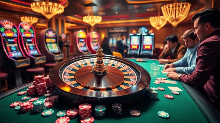 Experience the thrill of gaming at RR88 with a vibrant casino scene of roulette and poker action.