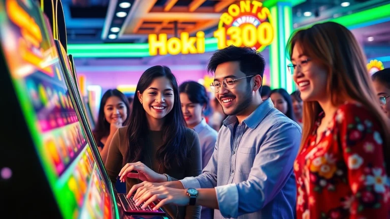 Exciting gameplay at hoki138, showcasing diverse players enjoying vibrant slot machines.