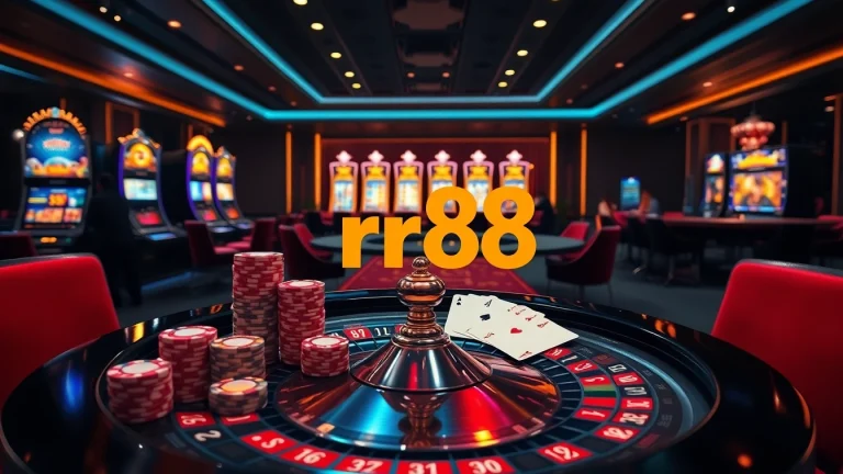 Experience the thrill of rr88 with vibrant casino visuals featuring roulette, poker, and slot games.