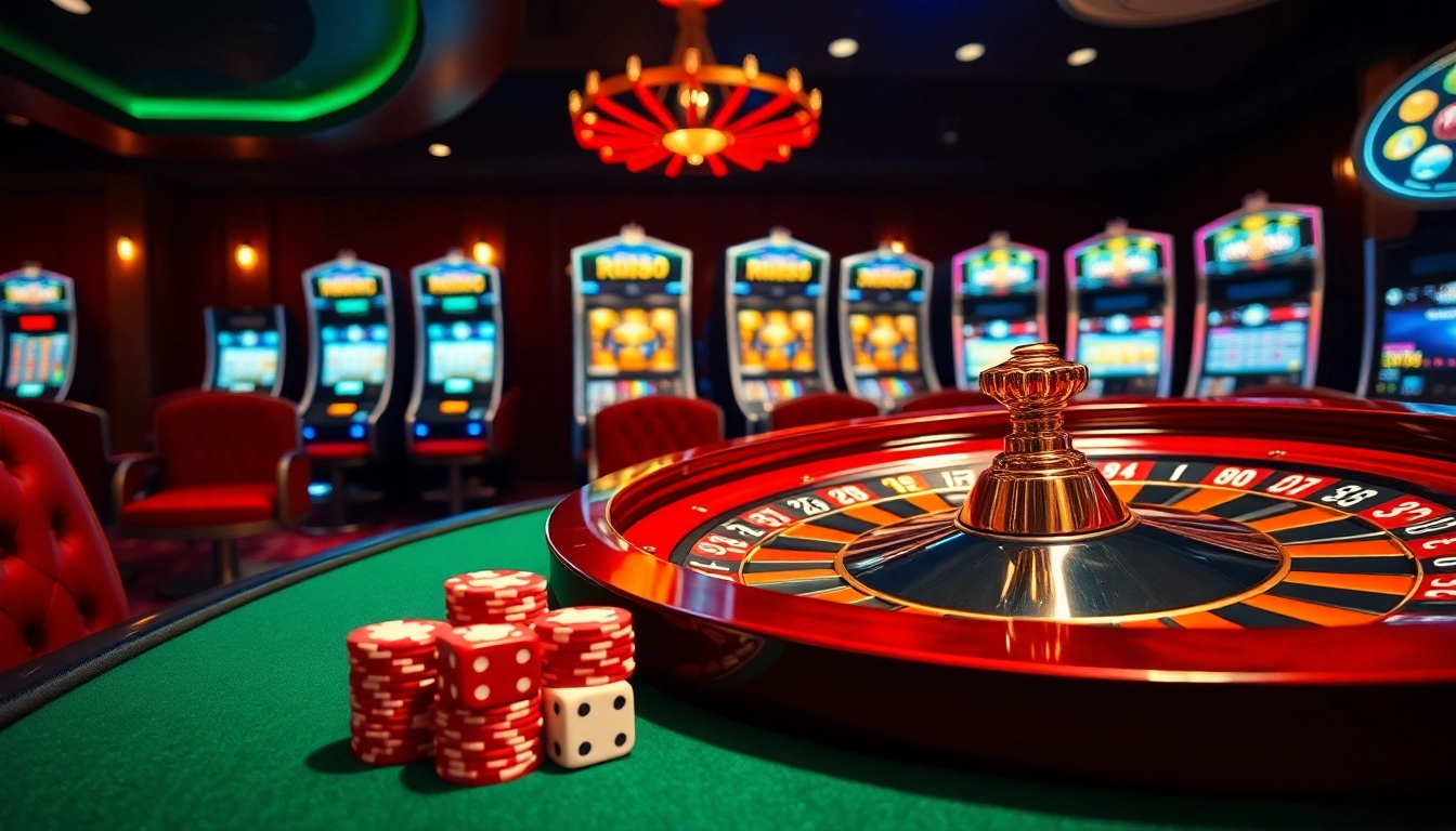 Experience excitement at RR88 with vibrant casino gaming visuals, poker chips, and roulette.