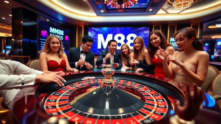 M88 players enjoying a thrilling roulette game in a luxurious casino environment.