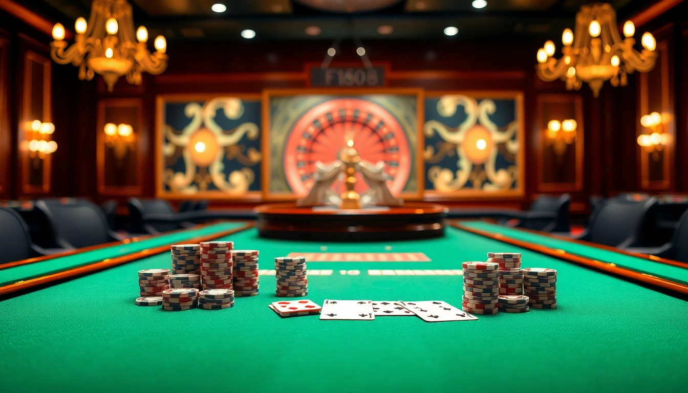 Experience thrilling gameplay at F168 with vibrant casino visuals featuring poker and roulette.