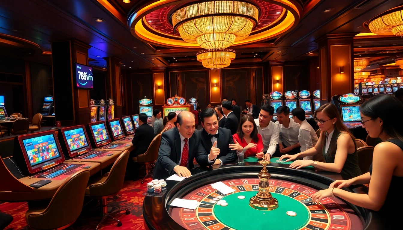 Players enjoying an exciting night at the 789win club casino with vibrant games.